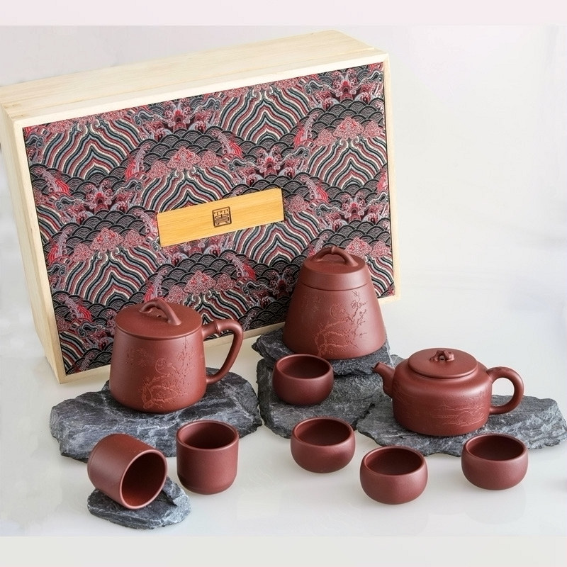 竹贵紫砂九件套 红褐色