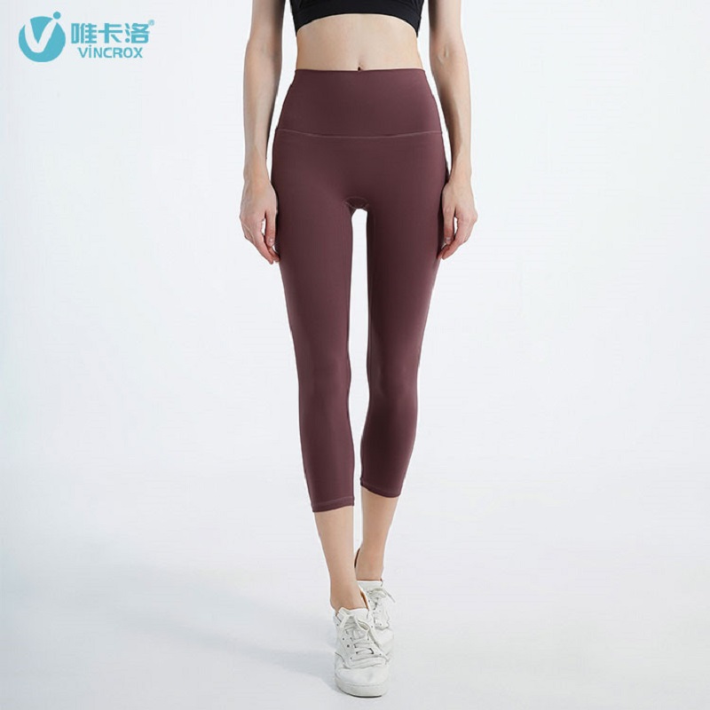 唯卡洛vincrox 瑜伽裤 运动健身休闲 紧身透气吸汗专业瑜伽健身无尬裸感瑜伽七分裤 20605  海月岩M  