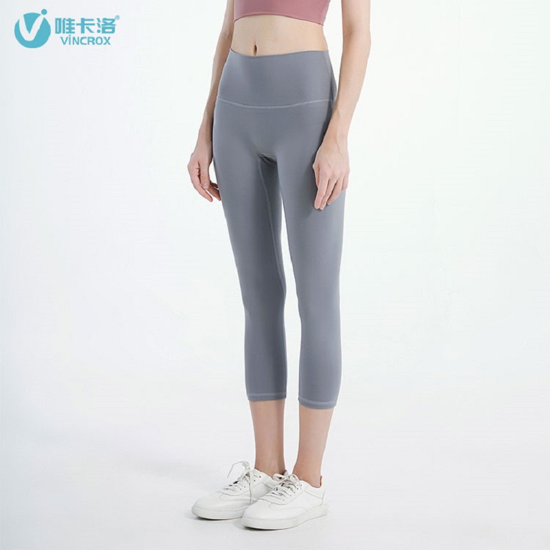 唯卡洛vincrox 瑜伽裤 运动健身休闲 紧身透气吸汗专业瑜伽健身无尬裸感瑜伽七分裤 20605  中灰M  