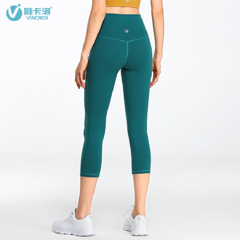 唯卡洛vincrox 瑜伽裤 运动健身休闲 紧身透气吸汗专业瑜伽健身无尬裸感瑜伽七分裤 20605  湖绿色M  