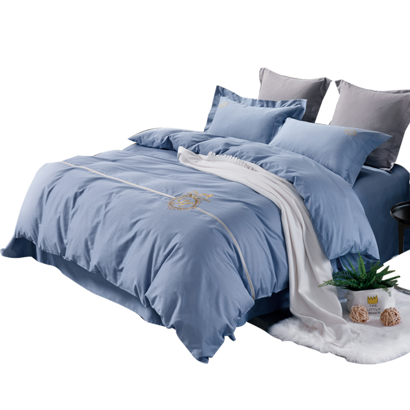 杉杉家纺长绒棉四件套QFS-18821 欧花 水蓝色