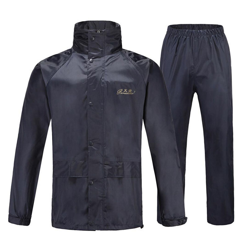 天堂伞 N211-2A特 双层不沾水后背带夜光条分体套装成人雨衣（雨衣+雨裤）XL码 藏青色