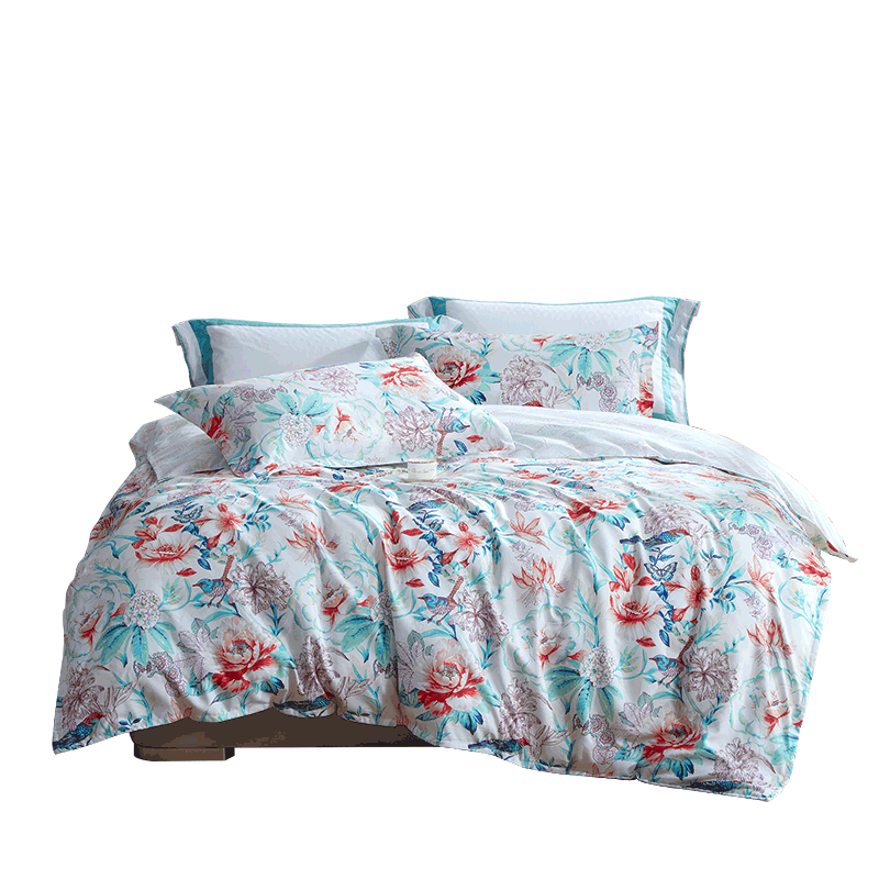 富安娜四件套 悠然忆彩203*229cm/套 粉蓝色