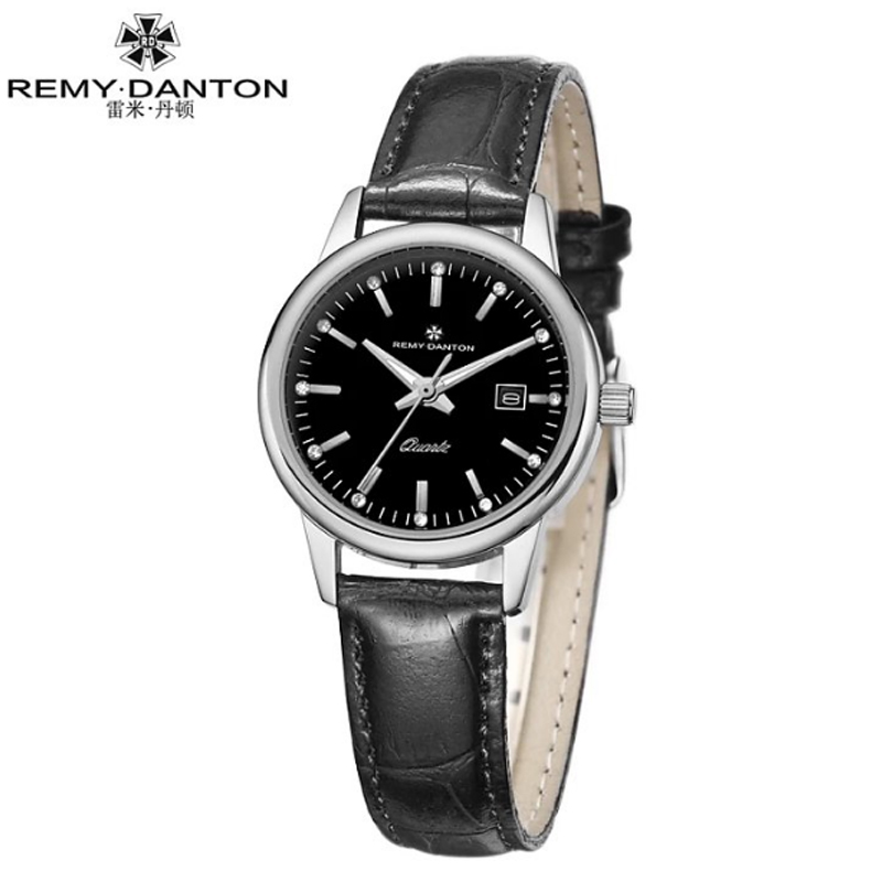 雷米丹顿（REMY DANTON）正品夜光表经典石英表女表真皮防水时尚潮流  312.02.02银壳黑面黑色皮带  