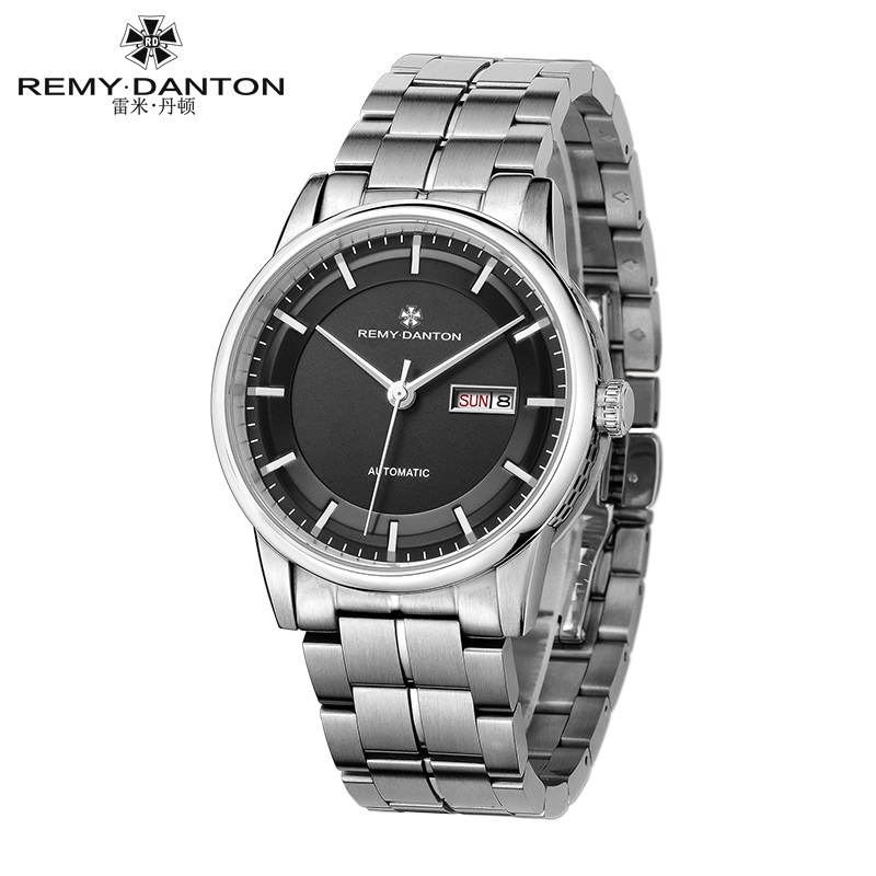 雷米丹顿（REMY DANTON）正品手表机械表全自动镂空男士手表时尚潮流男表G317  317.02银壳黑面钢带  