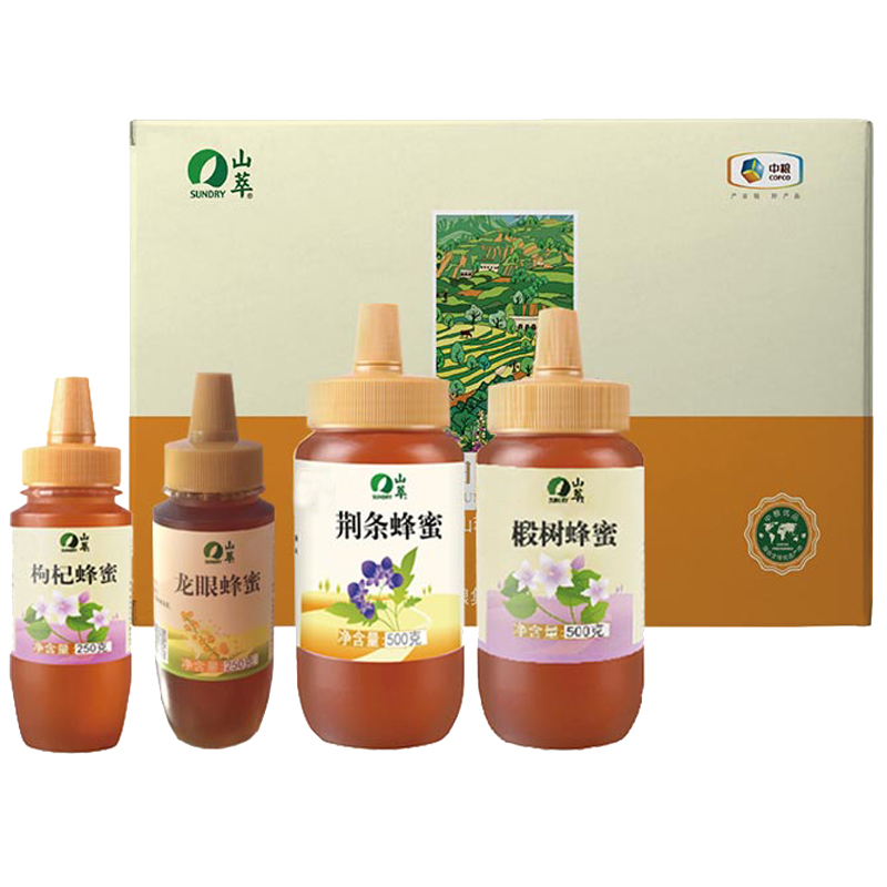 中粮山萃田园蜜语蜂蜜礼盒1500g（不含偏远）  金色  