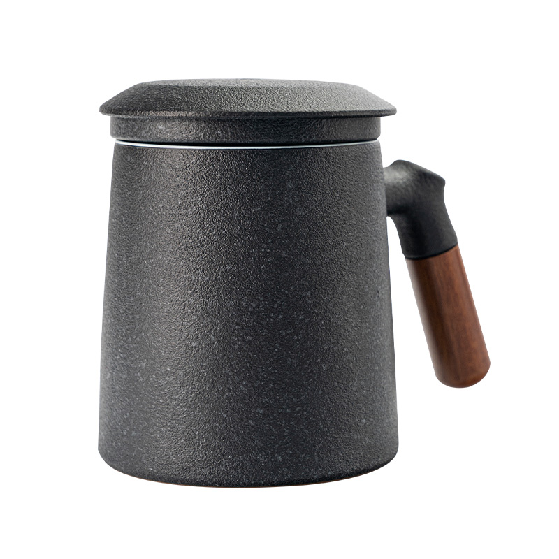 小米茶水分离 木柄陶瓷泡茶杯 礼盒  黑色  