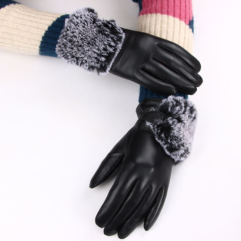 恒源祥女士羊皮保暖手套HYX209ST/M/L  黑色-M  