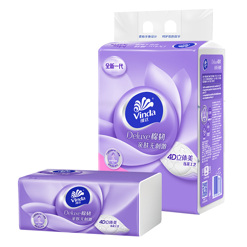 维达(Vinda) 棉韧抽取面巾 3层M码100抽*3包&times;4提 宝石蓝