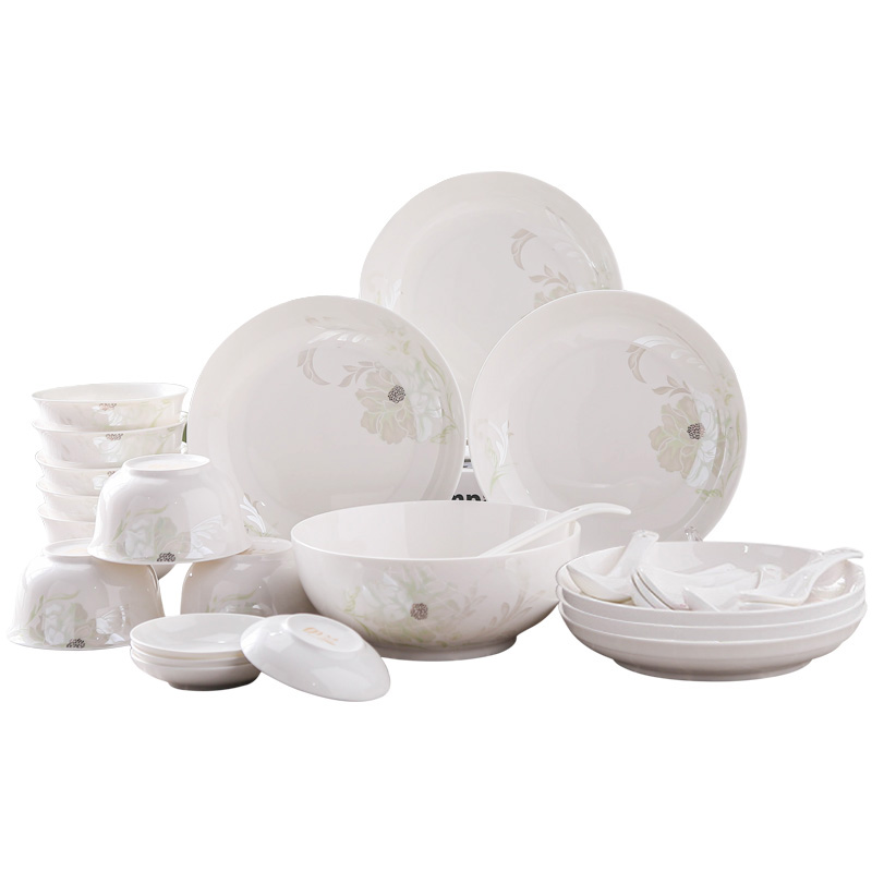 珊兰中式陶瓷28件套清雅餐具套装釉上彩碗碟SL-2802C    