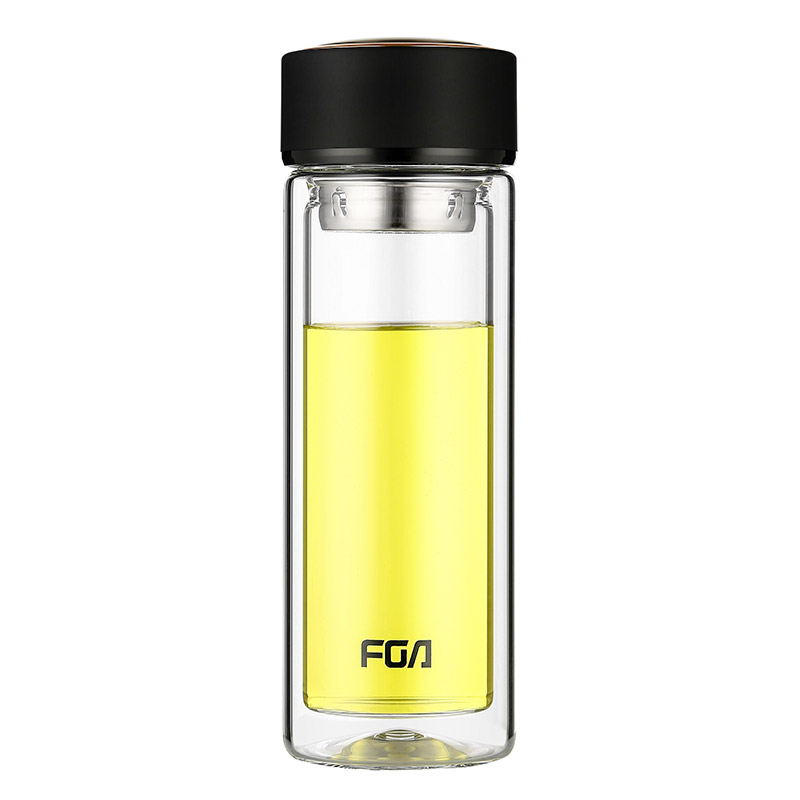 富光 格调玻璃杯 双层玻璃杯身 304不锈钢茶隔500ML  WFB1020-500  单位：个 雅黑