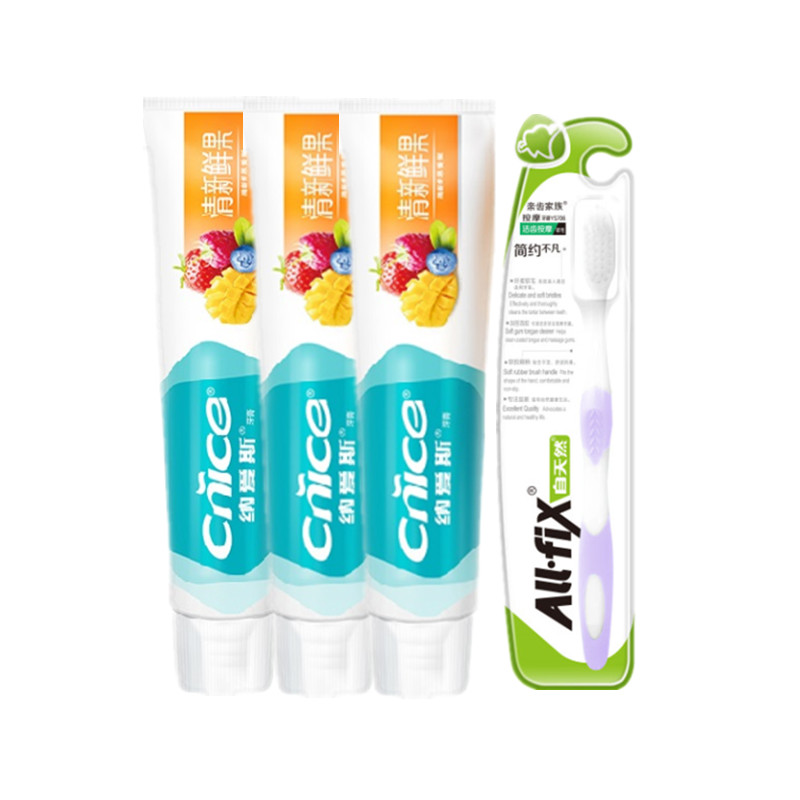 纳爱斯清新鲜果牙膏120g（3支装）  送牙刷1支  自然色  
