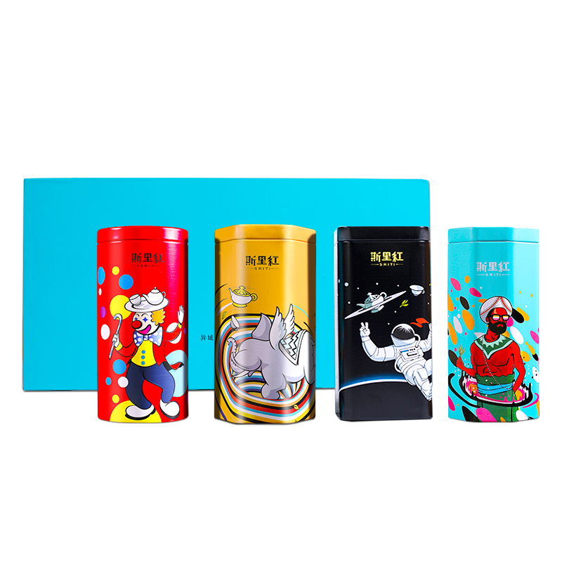 斯里红 幸运牛斯里兰卡红茶锡兰红茶礼盒二分明月送礼茶叶四罐240g红茶  水蓝色  