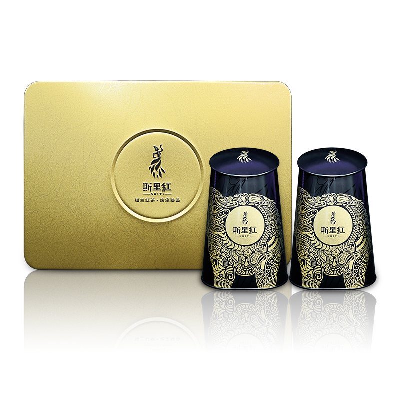 斯里红 斯里兰卡进口红茶 锡兰精品红茶 金进吉礼盒装送礼茶叶两罐150克特级进口红茶  金色  