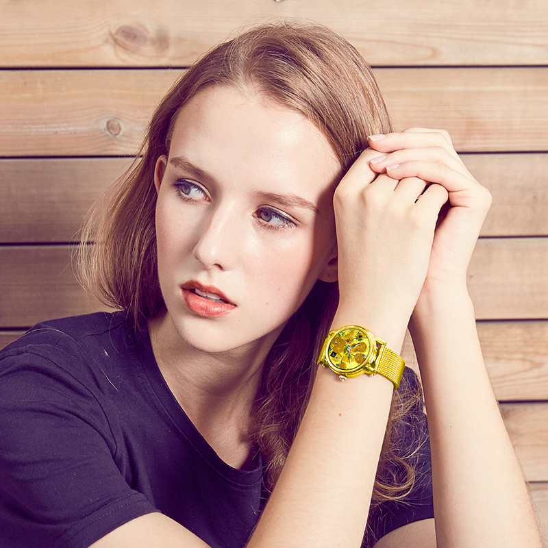 梵高（VanGogh）瑞士女士石英手表 3D打印油画表面牛皮表带个性网红潮牌博物馆正版原装进口女表 向日葵  黄色  