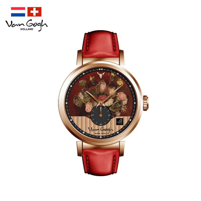 梵高（VanGogh）瑞士手表 【日内瓦系列 女款】小秒针牛皮表带博物馆 紫苑和夹竹桃 单位：只 玫瑰金
