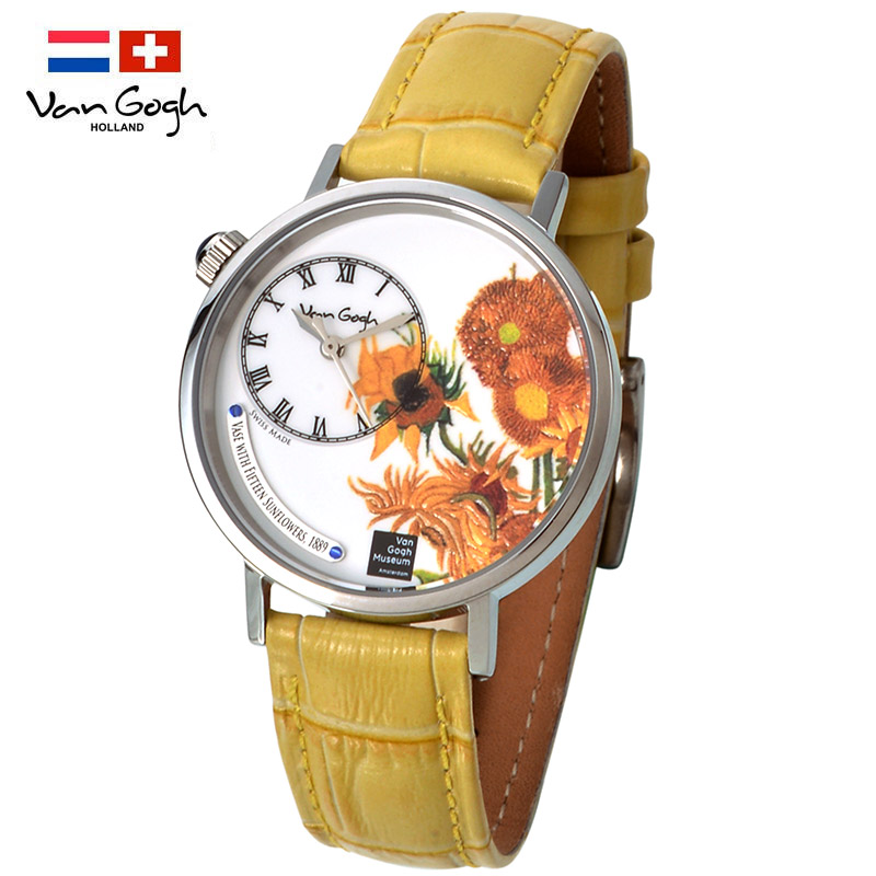 梵高VanGogh画梦系列创意油画潮牌博物馆正版授权原装进口瑞士女士手表 向日葵  黄色  