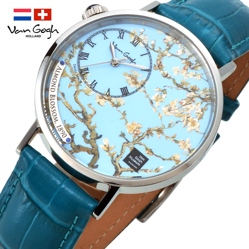 梵高VanGogh画梦系列创意油画潮牌博物馆正版授权原装进口瑞士女士手表 杏树  绿色  