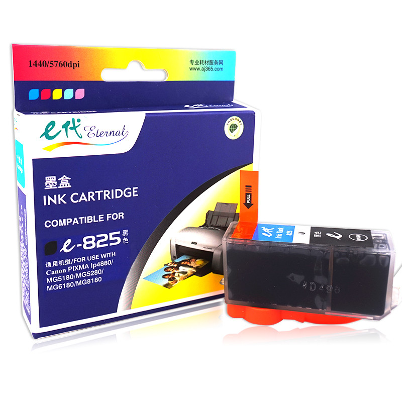 e代经典 825BK 打印量600页 适用佳能适用佳能iX6580/IP4880/4980/MG8180/6180/5280/5180/MX888/898 墨盒 (计价单位：盒) 黑色