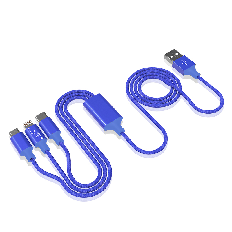 乐默LOOMOO编织绳一拖三数据线 LCB-109  蓝色  