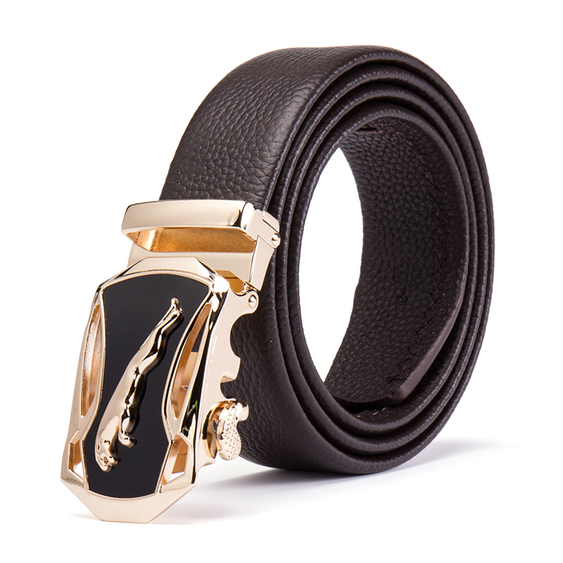 丹爵商务休闲头层牛皮男士皮带自动扣皮带礼盒装PD35  金头棕身125CM  
