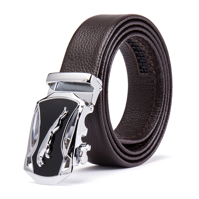 丹爵商务休闲头层牛皮男士皮带自动扣皮带礼盒装PD35  银头棕身110CM  