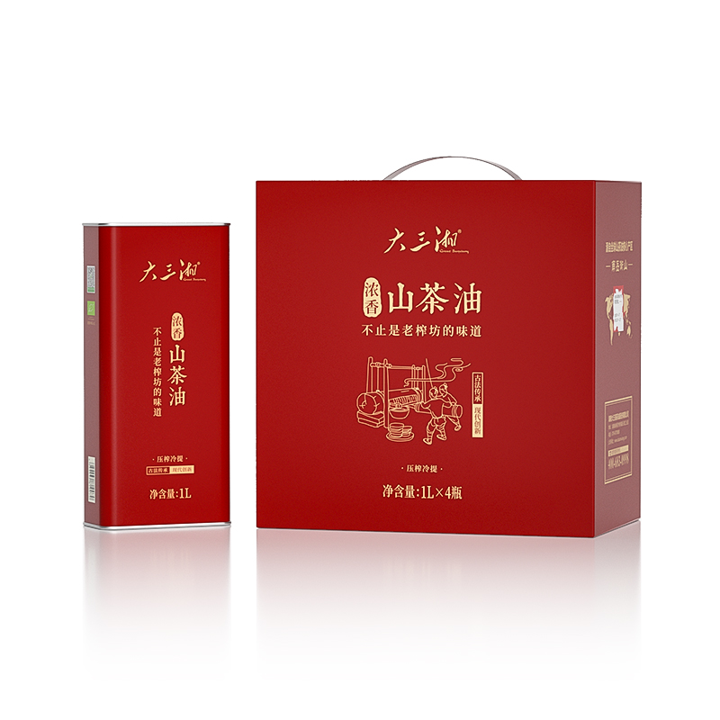 大三湘浓香有机压榨冷提山茶油1L&times;4/箱  自然色  