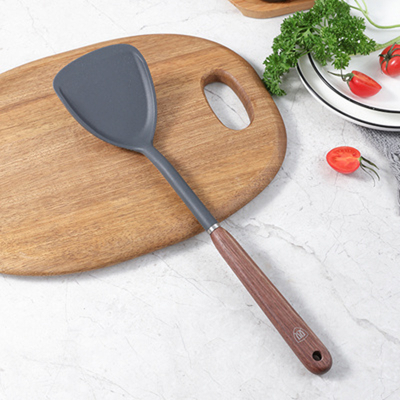 双枪（Suncha）胡桃木柄硅胶菜铲汤勺家用耐高温不粘锅专用炒菜锅铲炒勺厨具 胡桃木柄硅胶菜铲  浅灰色  
