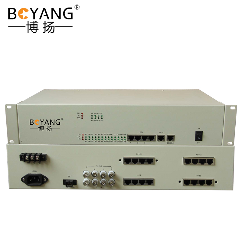 博扬 电话光端机 50路电话 单纤40km 机架式单电源1对价 BY-50P-40KM  不锈钢色  
