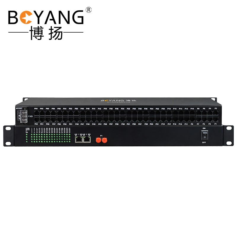 博扬（BOYANG) 数字电话光端机64路电话语音对讲音频+2路百兆网络 RJ11接口单纤FC接口机架式48V1对  黑色  