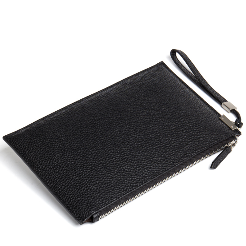 丹爵头层牛皮大小号时尚男士手抓包手拿包真皮男手包新款D8092-2  黑色  