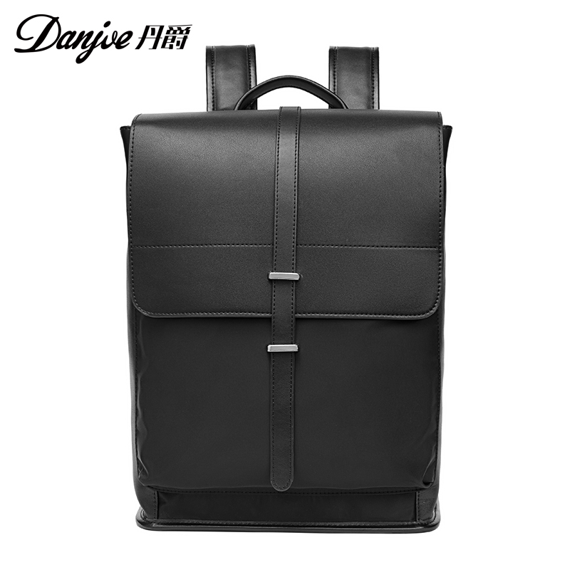 丹爵（DANJUE）简约时尚防水布料配男士双肩包潮流个性学院风工作休闲翻盖背包 D8138  黑色  