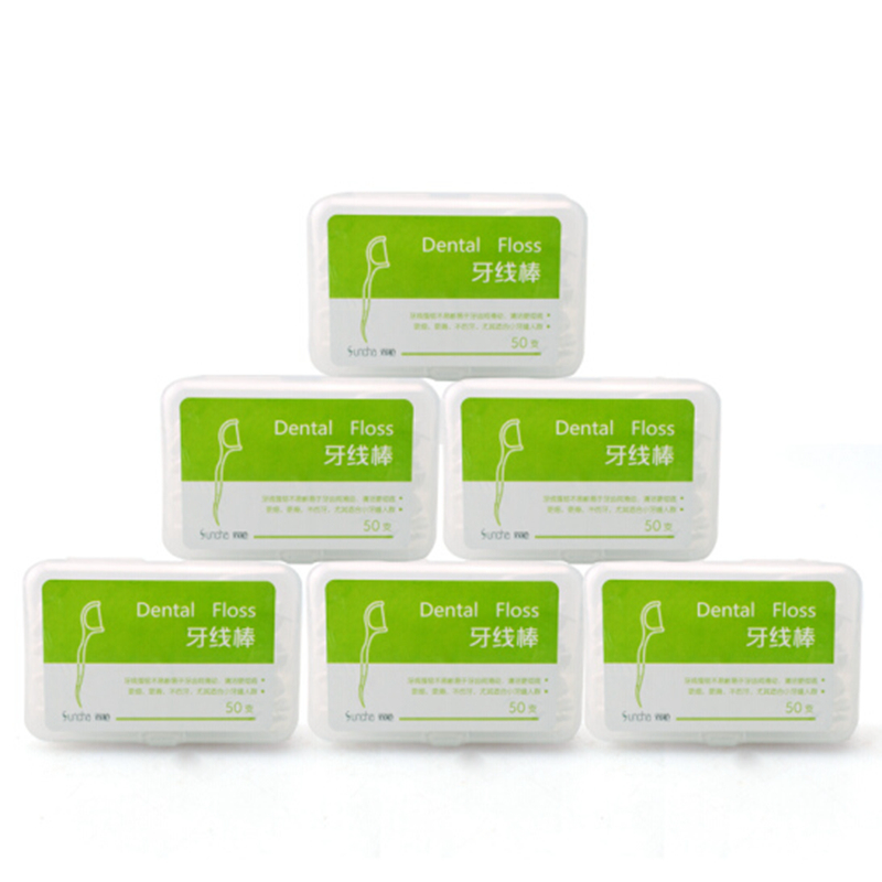 双枪牙线棒弓形牙线牙齿清洁牙缝线超细扁线300支套装(6盒)  本白色  
