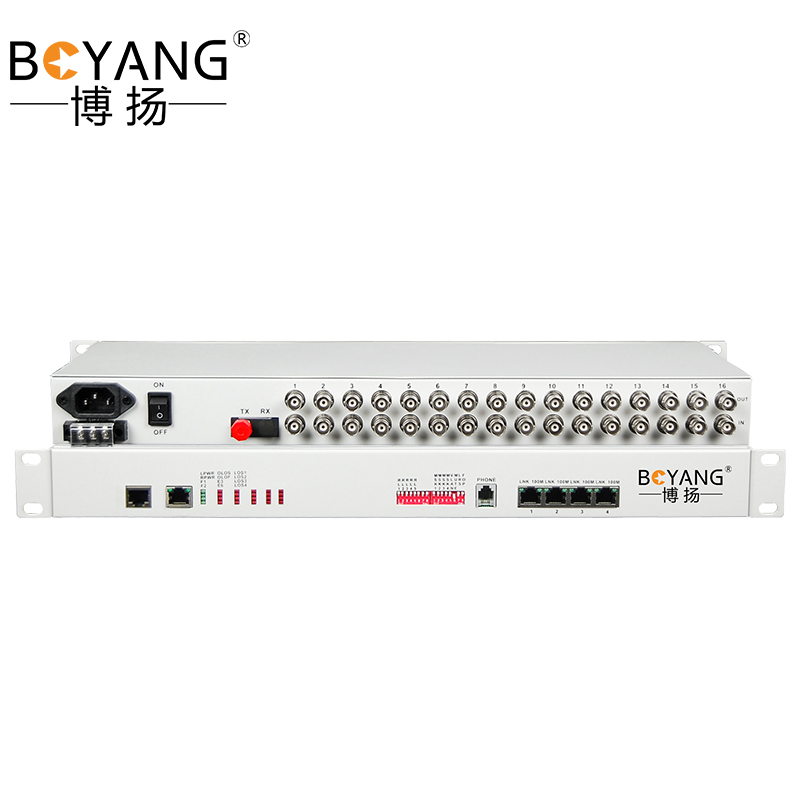 博扬（BOYANG）PDH光端机16E1 16路2M+4路以太网带物理隔离 FC单纤120公里机架式 1对价BY-16E1-4EV-120KM  白色  