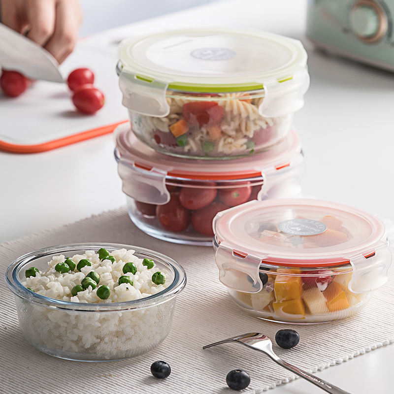 茶花晶格圆形玻璃保鲜盒600 O01002  混色  