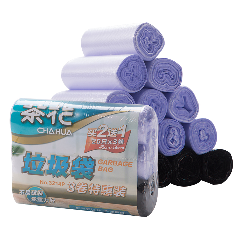 茶花垃圾袋3卷特惠装(45*55)*25只 3214P  混色  