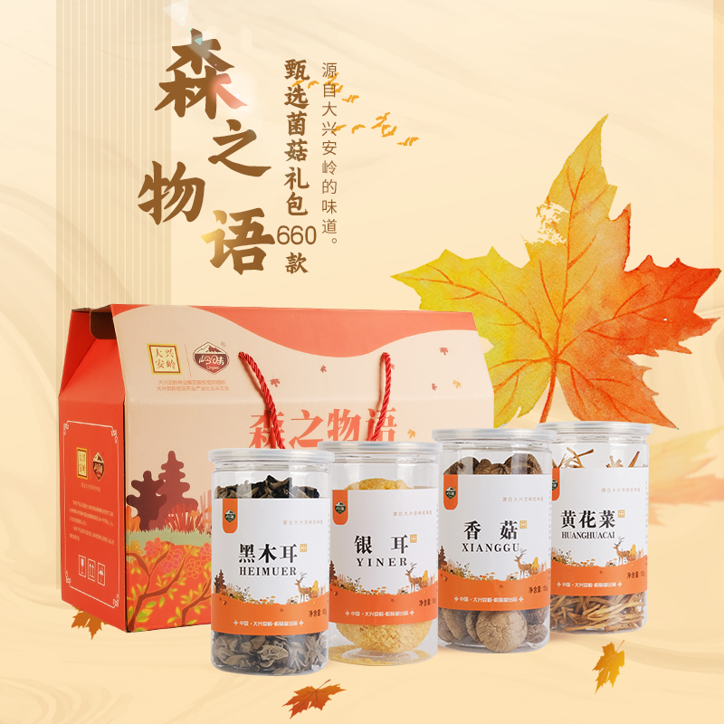 岭味森之物语东北特产 菌菇礼盒 送礼佳品660g  混色  