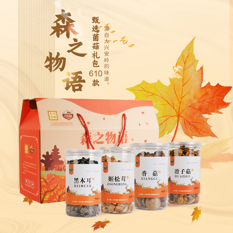 岭味森之物语东北特产 菌菇礼盒 送礼佳品610g  混色  
