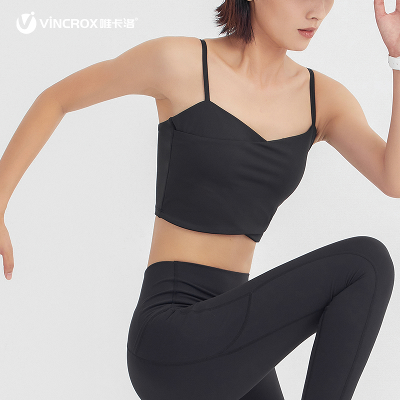 唯卡洛vincrox  运动健身吊带内衣女外穿防震跑步聚拢美背瑜伽文胸21114  黑色  L