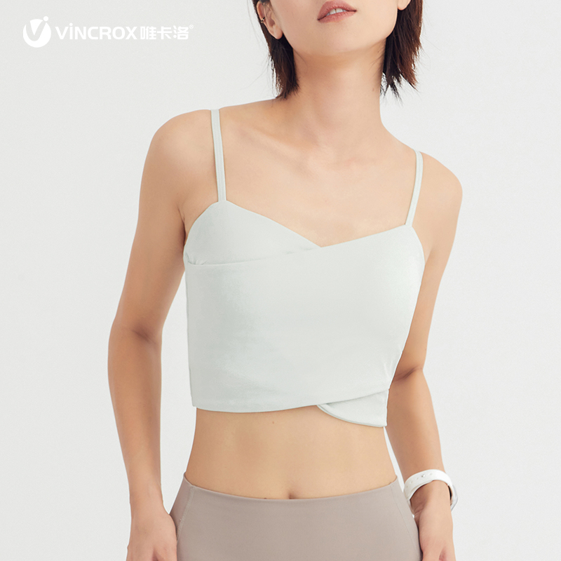 唯卡洛vincrox  运动健身吊带内衣女外穿防震跑步聚拢美背瑜伽文胸21114  鸭卵青  M