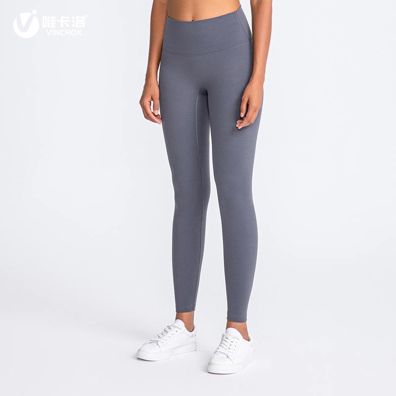 唯卡洛vincrox柔云裤 瑜伽运动健身 高腰提臀裸感九分裤 20905  烟灰  S