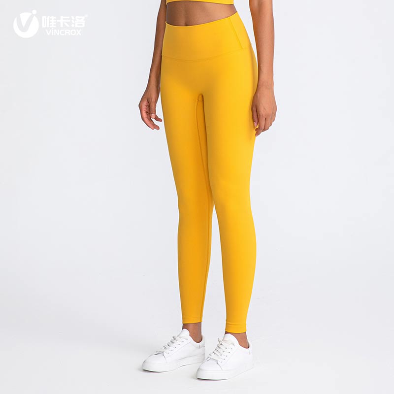 唯卡洛vincrox柔云裤 瑜伽运动健身 高腰提臀裸感九分裤 20905  姜黄  S