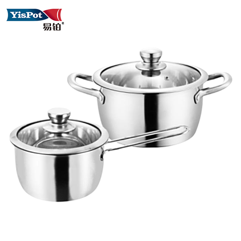 【yispot易铂】梅特曼两件套锅16cm奶锅+20cm汤锅奥氏体不锈钢YP-8011  不锈钢色  