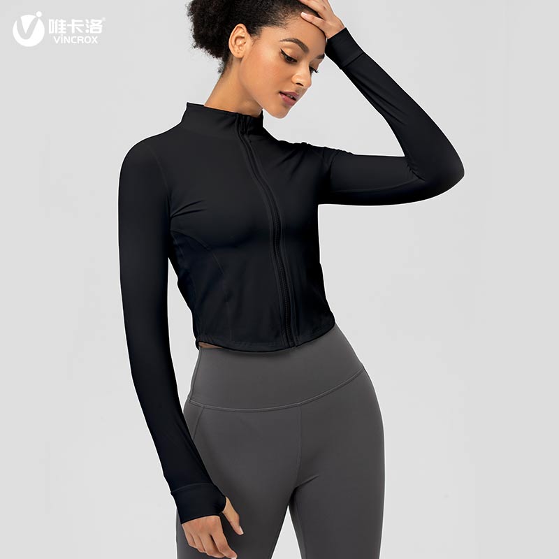 唯卡洛vincrox  Vspoc运动外套 瑜伽健身休闲 拉链立领修身外套 20909  单位：件 黑色 XL