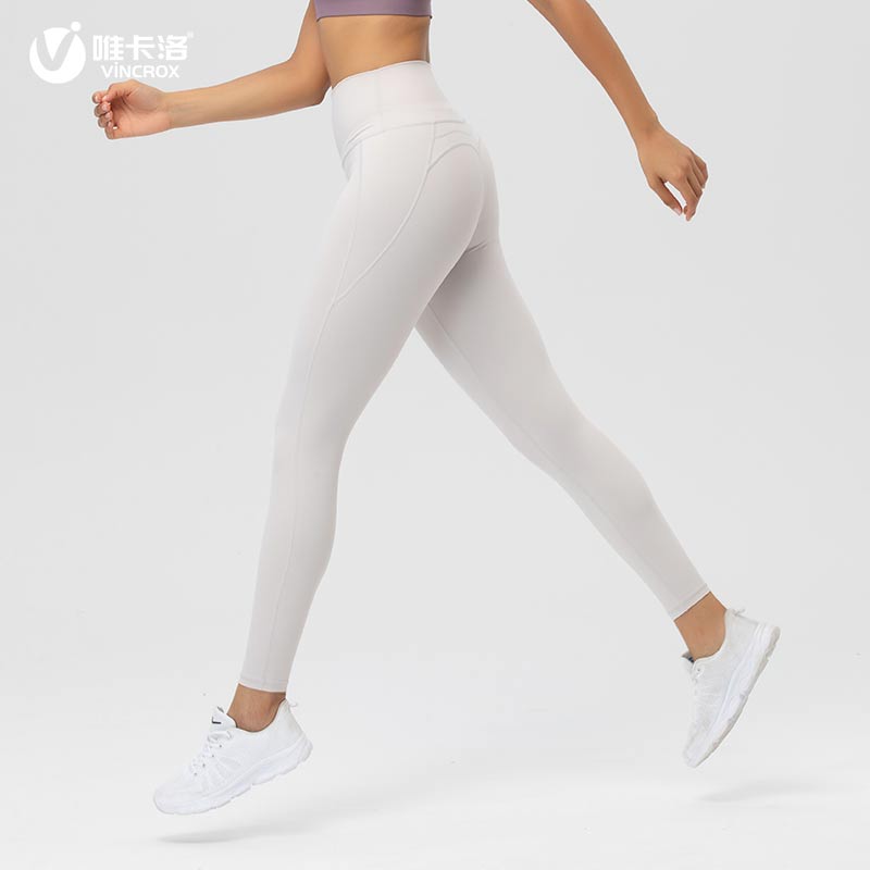 唯卡洛vincrox 瑜伽裤  运动健身休闲  裸感速干提臀蜜桃臀运动紧身外穿运动长裤20908  海沙色  S
