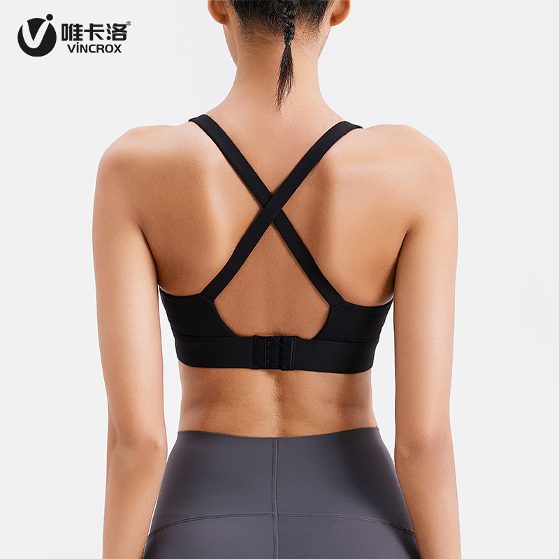 唯卡洛vincrox 运动背心 瑜伽跑步健身  高强度瑜伽内衣聚拢防下垂夏季运动文胸 21501  黑色  S
