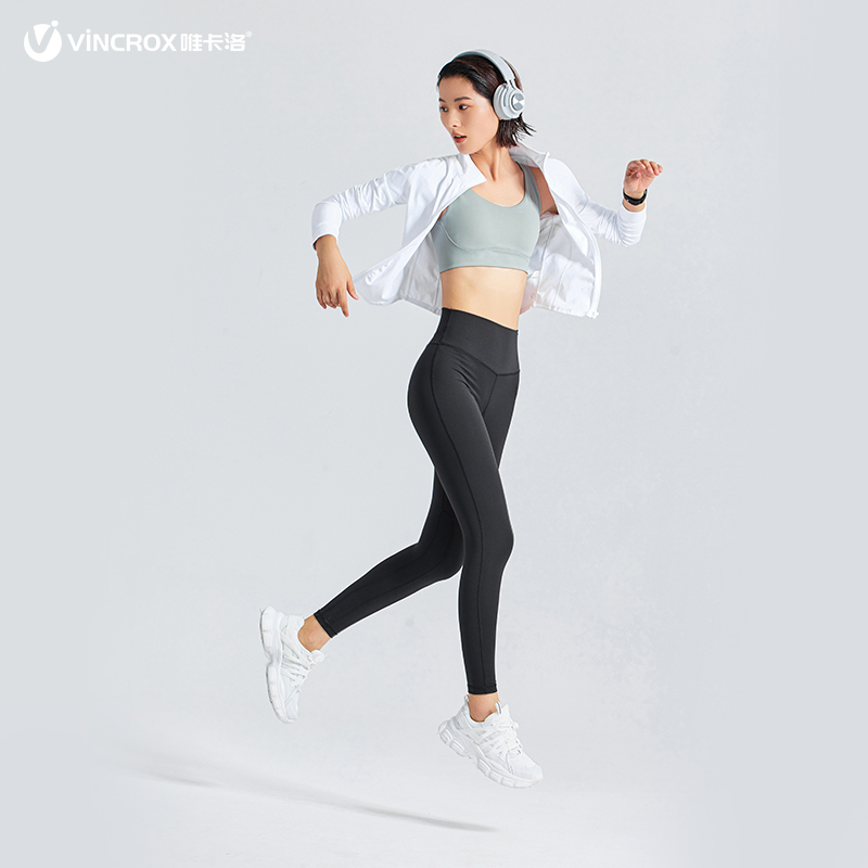 唯卡洛vincrox瑜伽裤 薄款高弹力透气高腰提臀收腹训练跑步运动裤女 90506  黑色  L
