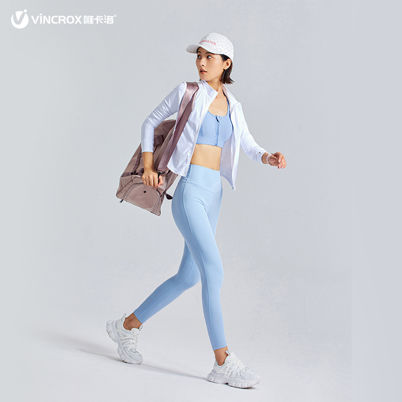 唯卡洛vincrox瑜伽裤 薄款高弹力透气高腰提臀收腹训练跑步运动裤女 90506  晴空蓝  S