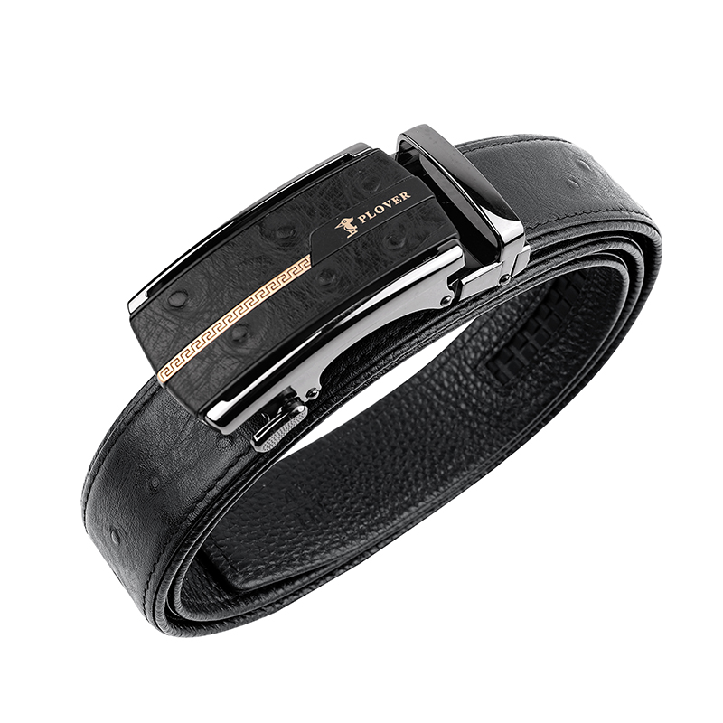 PLOVER香港啄木鸟高端 头层牛皮鸵鸟纹皮带 GD00007-DA-G1  黑色  