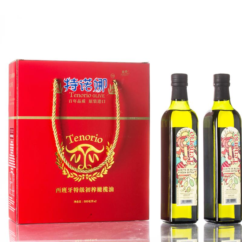特诺娜西班牙原装进口特级初榨橄榄油500ml*2礼盒装 盒 红色